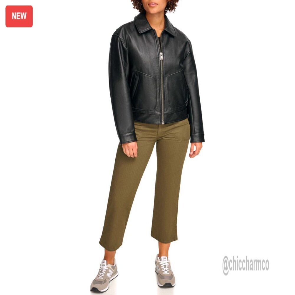 Faux Leather Bomber Jacket Women's Lightweight Relaxed Fit Dad Style